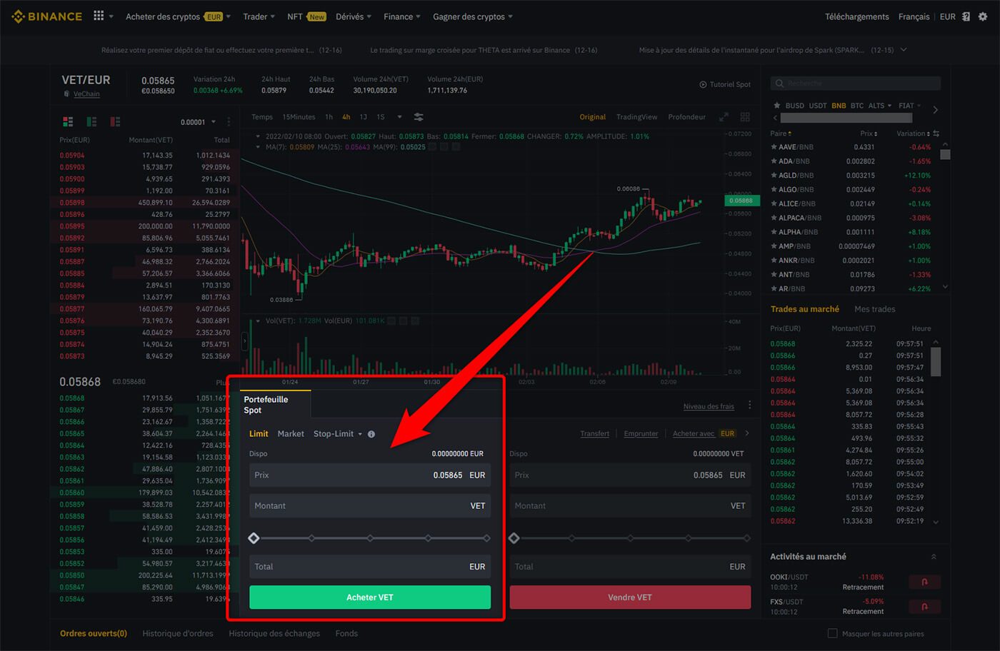 Acheter VeChain VET Binance