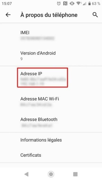 Adresse IP sous Android