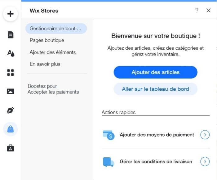 Ajout de moyens de paiement et de livraison avec Wix