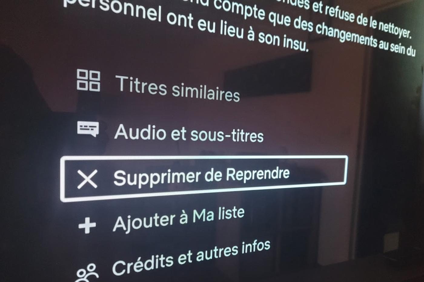 Netflix supprimer de reprendre