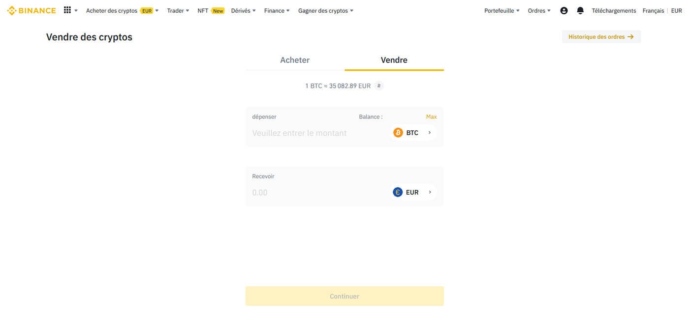 Vendre Bitcoin Binance