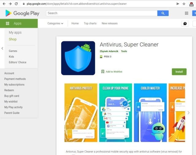 Antivirus, Super Cleaner Malware Android