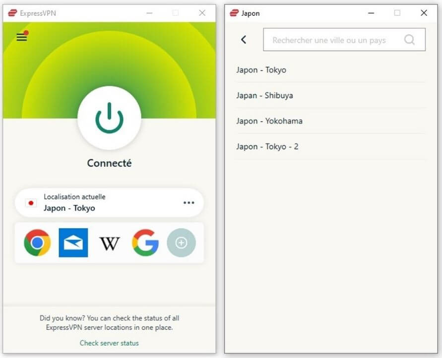 Application ExpressVPN Japon
