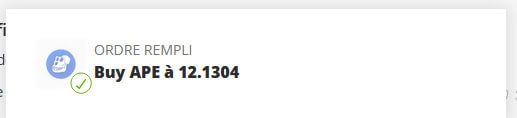 Confirmation achat APE ApeCoin eToro