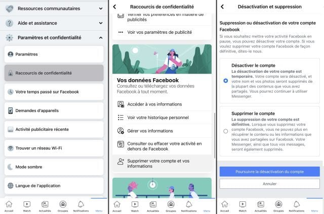 Désactiver compte Facebook sur iOS