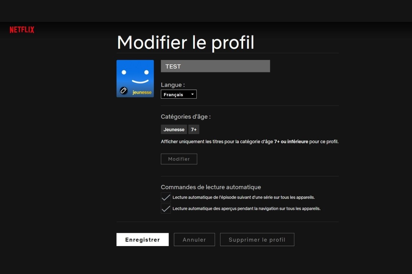 Modifier le profil Netflix