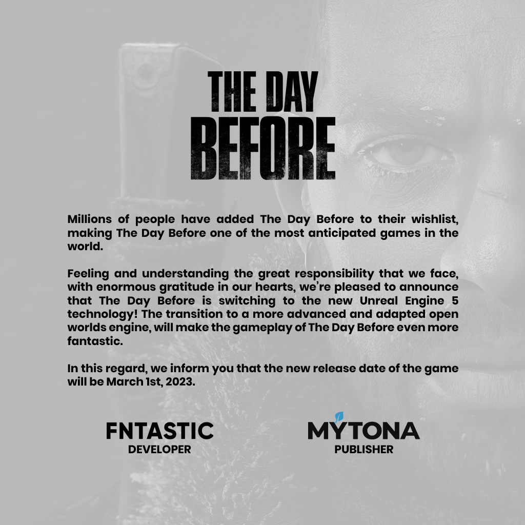 Communiqué annonçant le report du jeu The Day Before