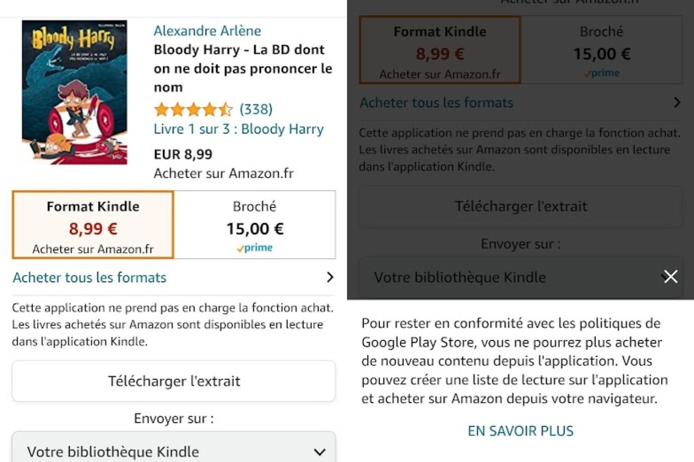 Kindle :  bloque la vente d'ebooks sur Android