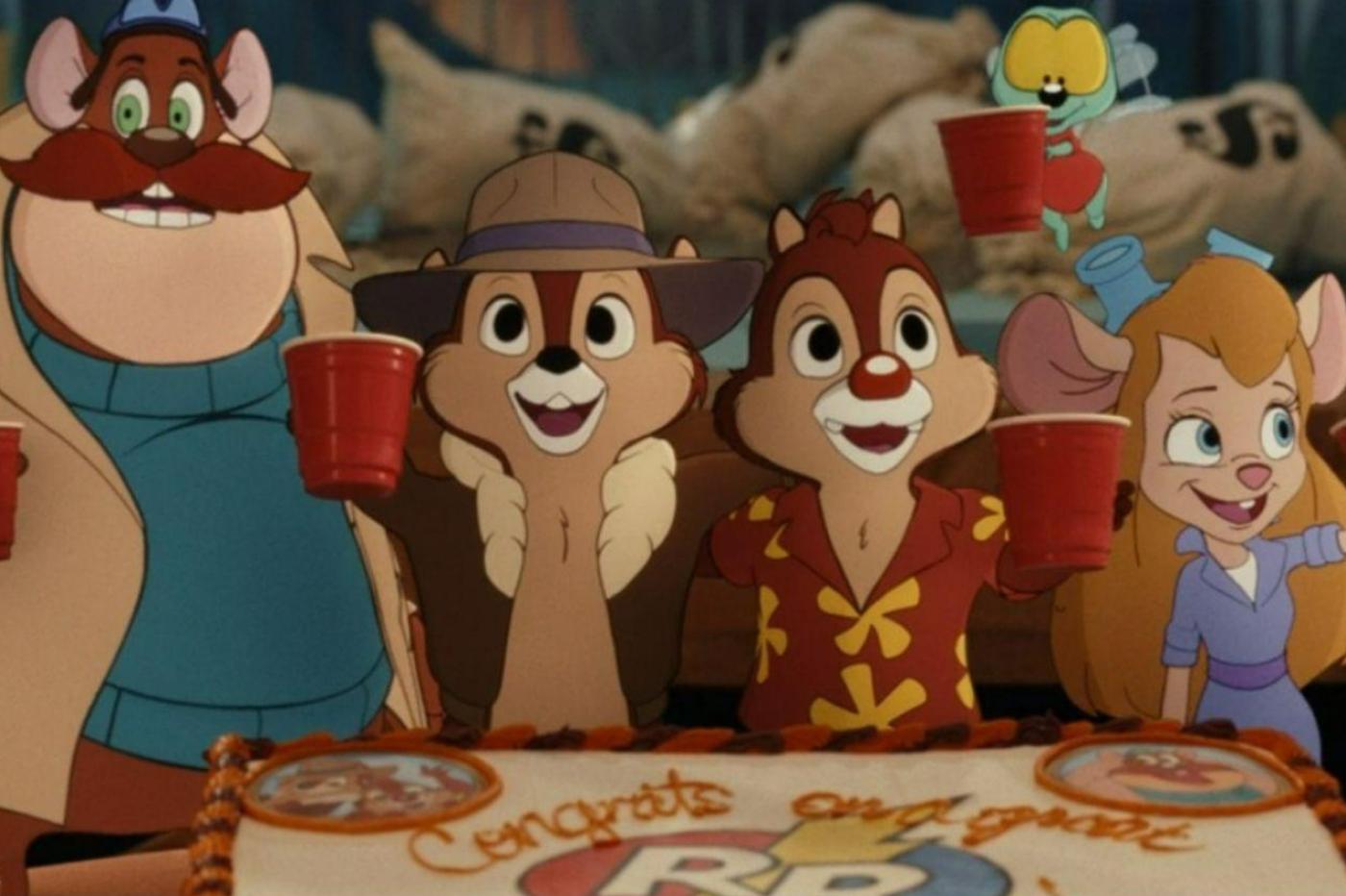 Screenshot of the film with all the headliners of the original cartoon