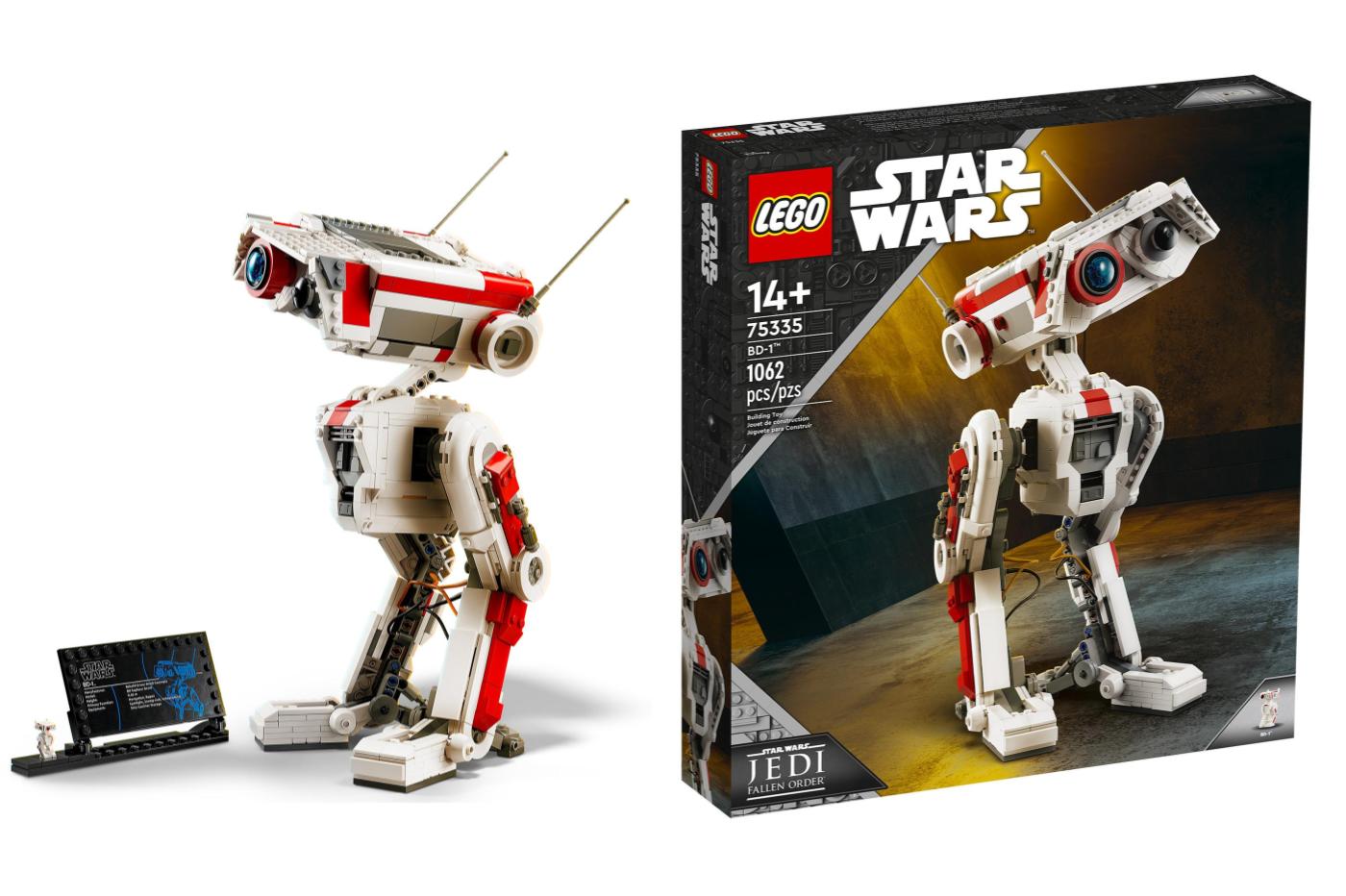Two images of the new Star Wars Jedi droid BD-1 LEGO set.