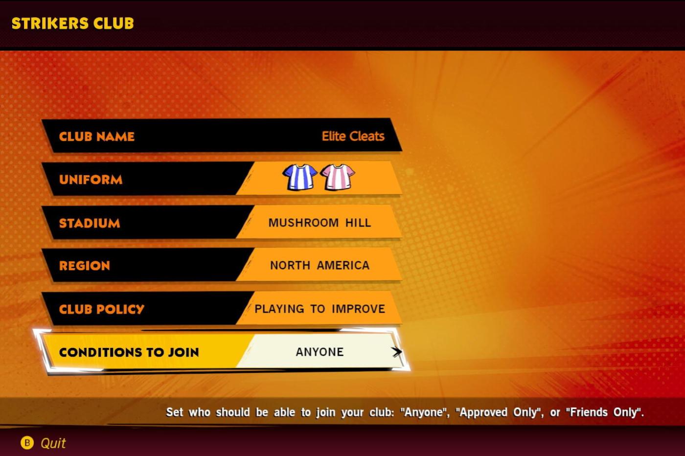Screenshot of the club creation menu