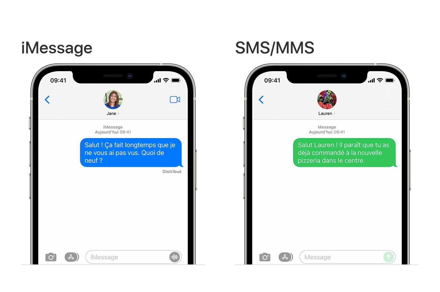Apple différence iMessage SMS/MMS