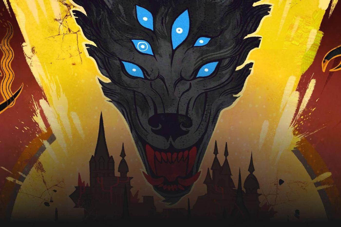 Image promotionnelle de Drag Age Dreadwolf avec le loup à plus yeux en fond