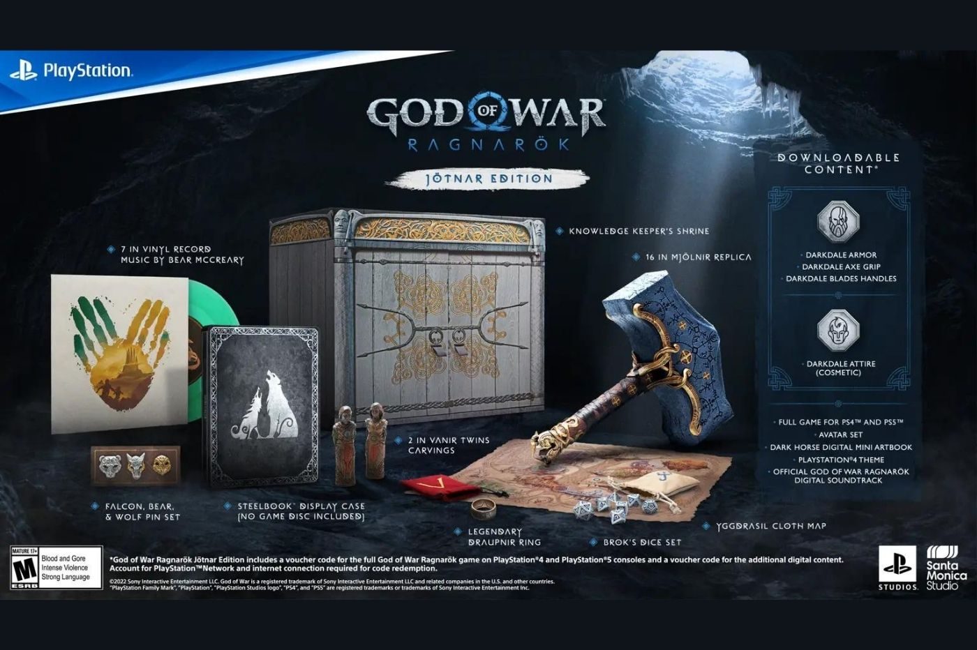 Imagen promocional de una edición especial de God of War y sus contenidos.