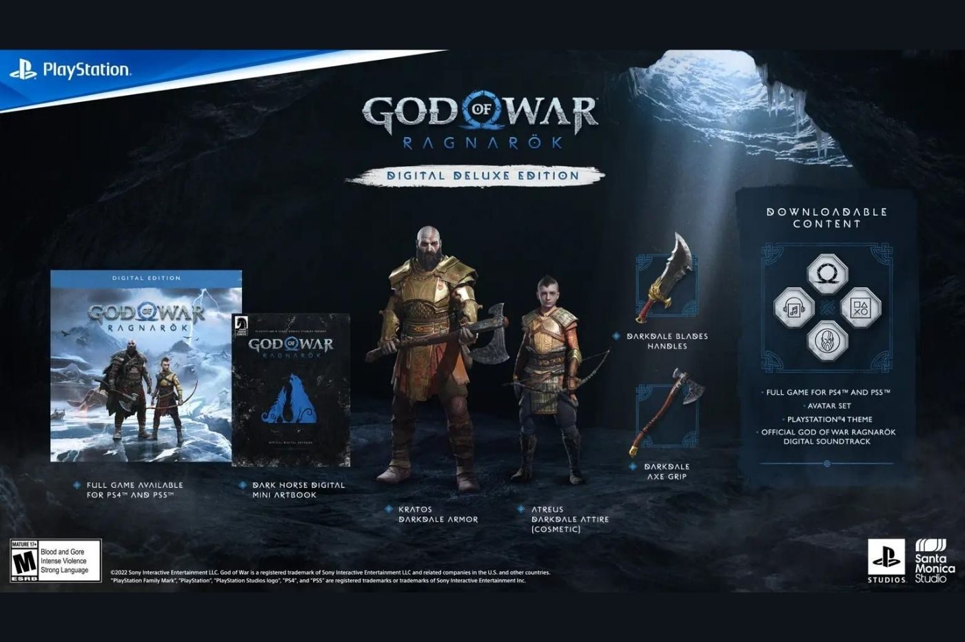 Image promotionnelle d'une édition spéciale de God of War avec son contenu.