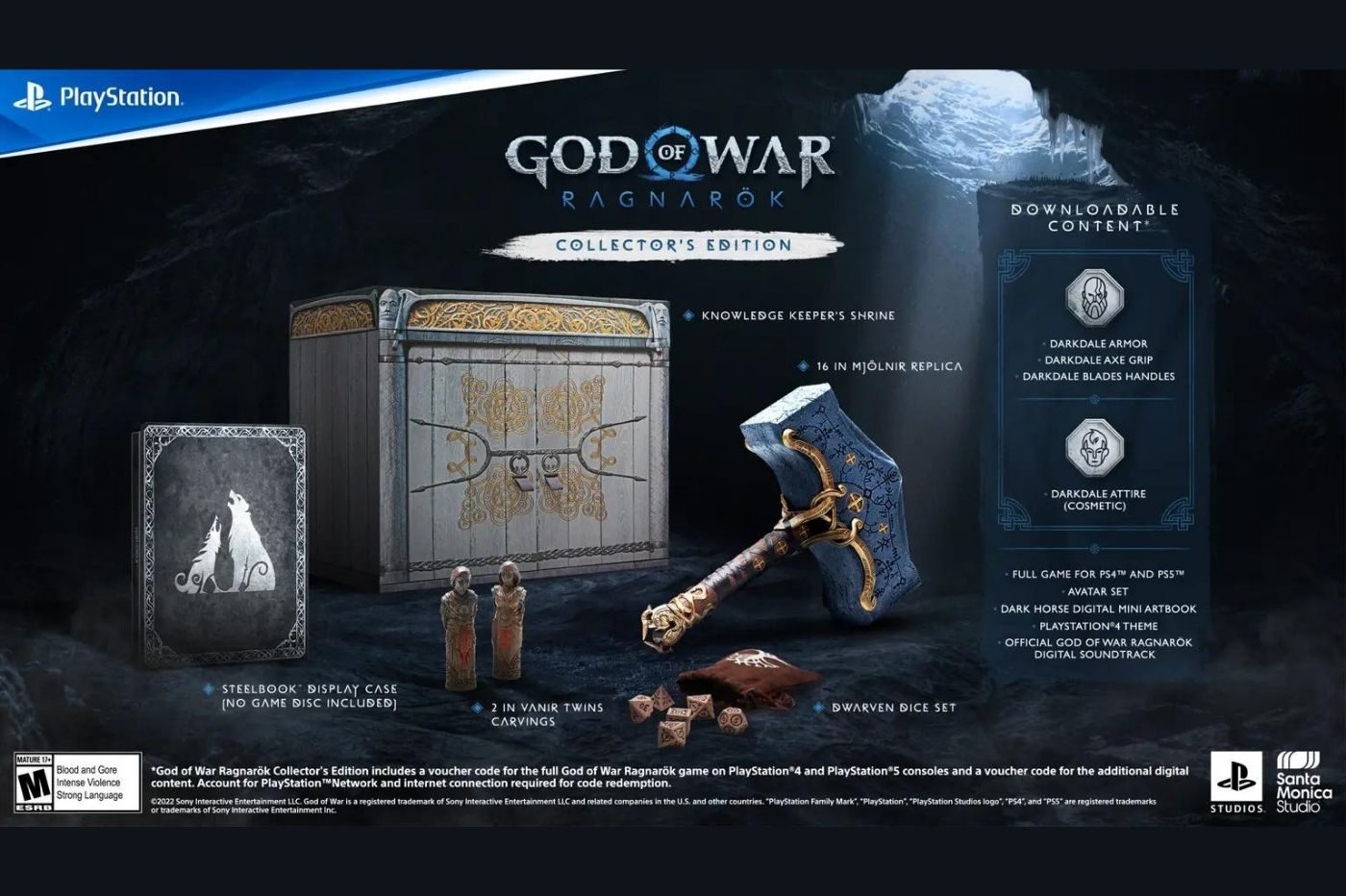 Image promotionnelle d'une édition spéciale de God of War avec son contenu.