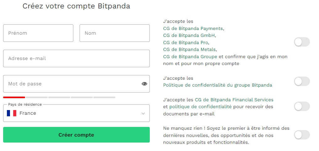 création compte Bitpanda