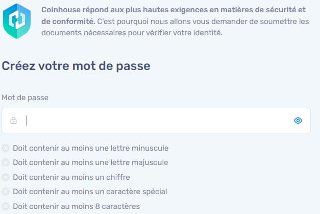 sécurité mot de passe coinhouse