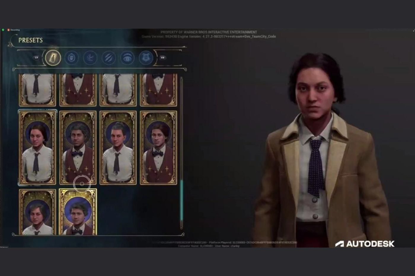 Capture d'écran du menu de personnalisation de personnage de Hogwarts Legacy