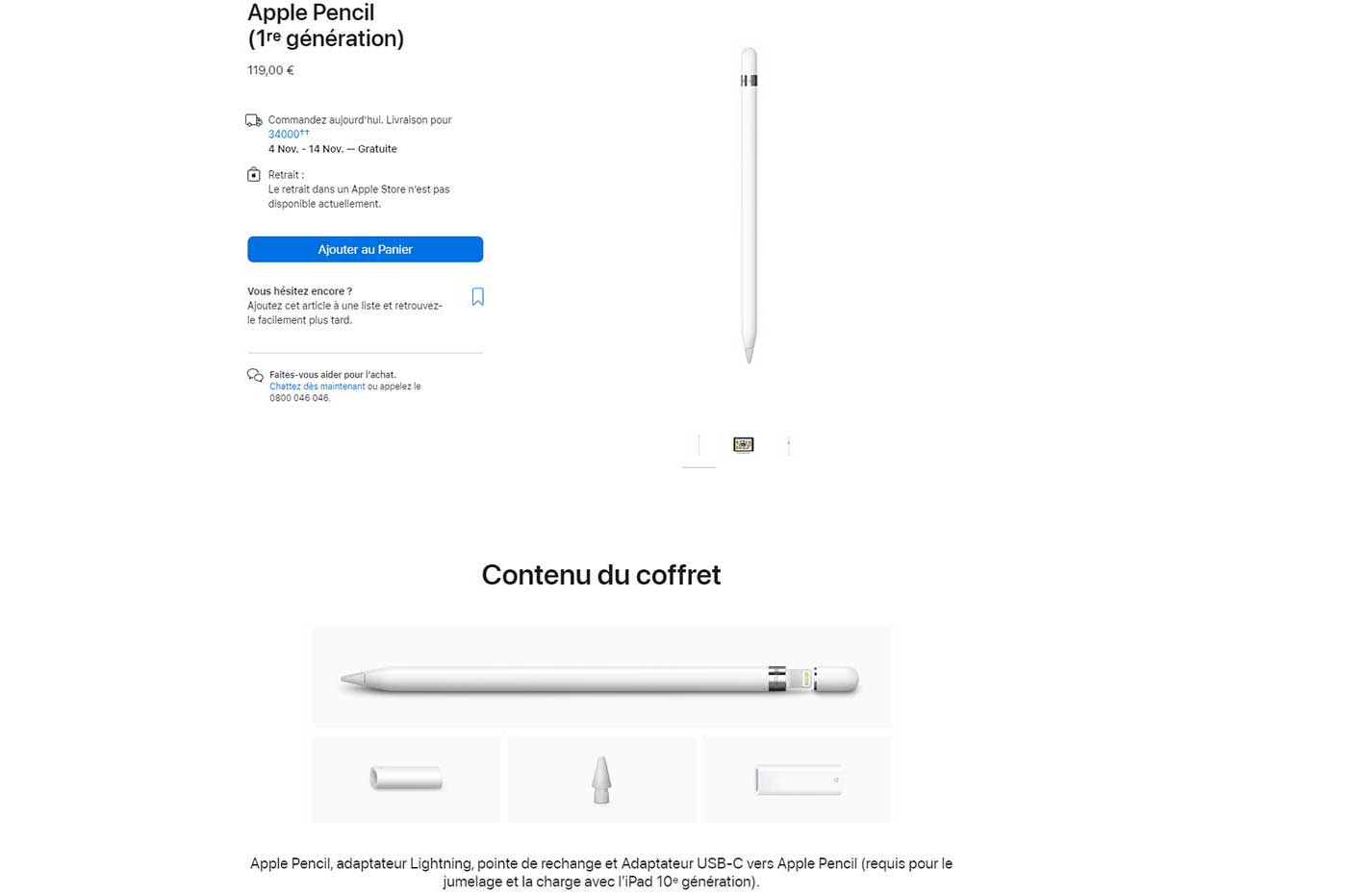 Stylet APPLE Pencil 1ère Génération USB C