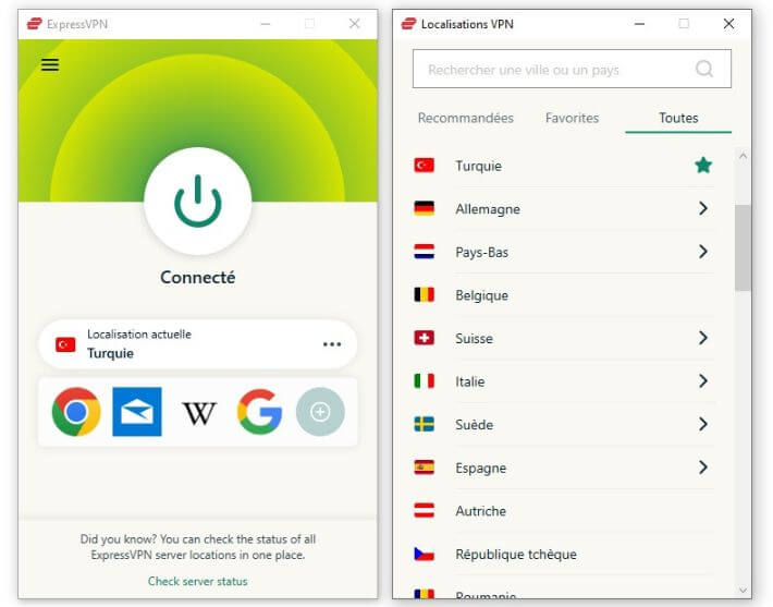 Application ExpressVPN pour la Turquie