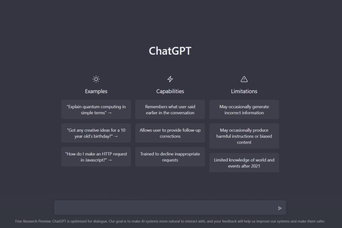 page d'accueil de chatgpt