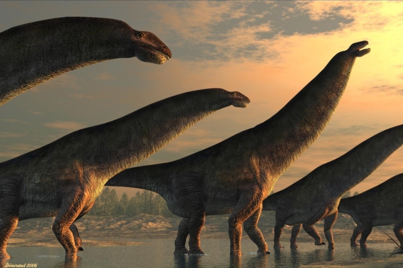 Un rendu 3D d'un groupe de titanosaures
