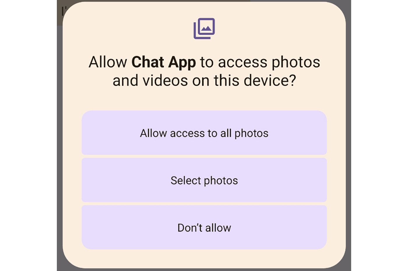 Boite dialogue accès photos Android 14