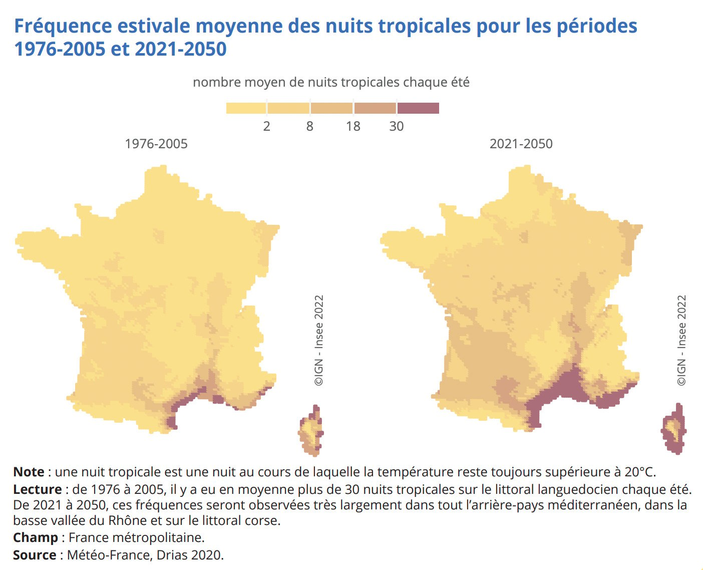 Fréquence des nuits tropicales en France