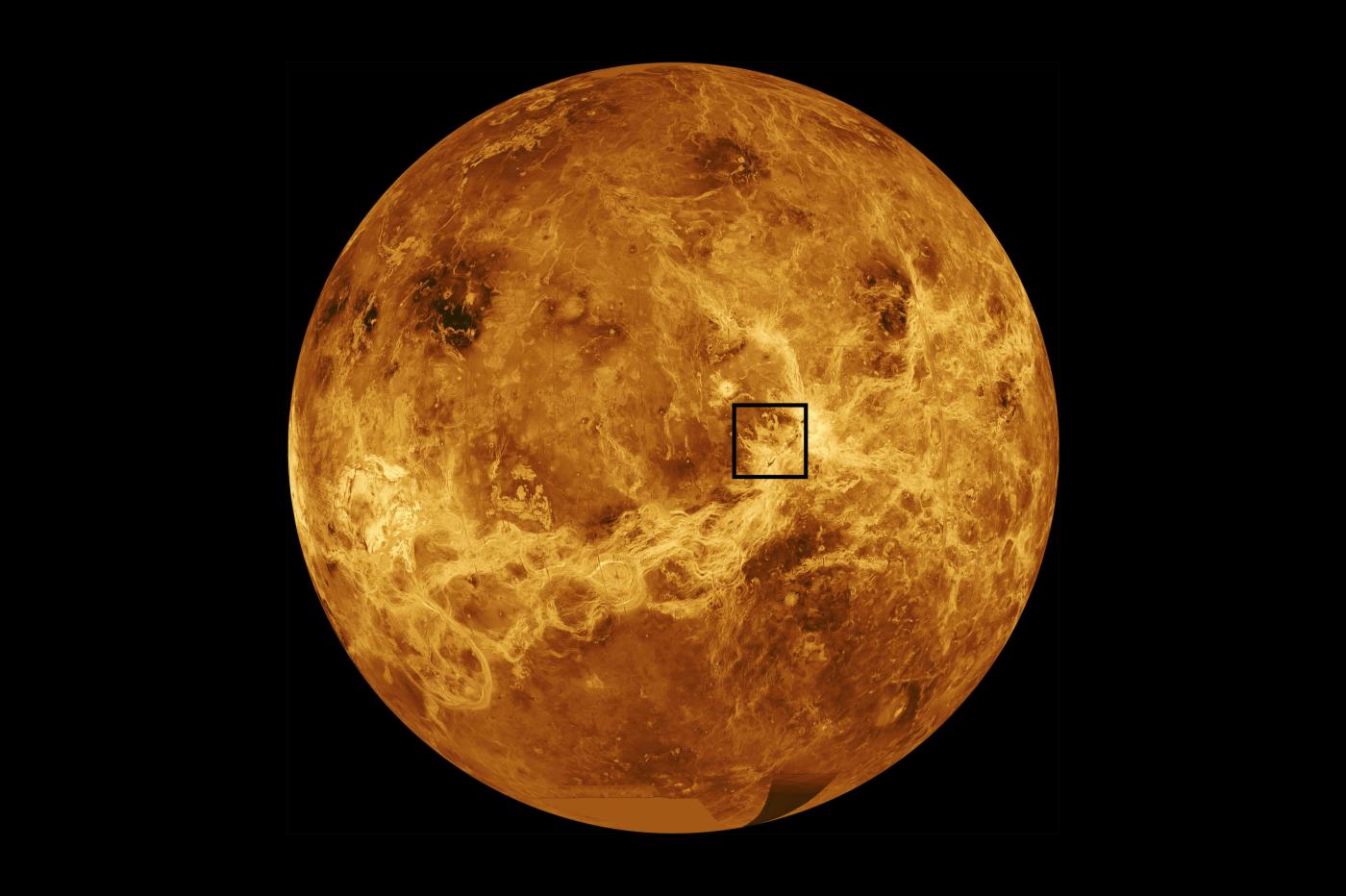 Une photo de venus avec l'emplacement du Maat Mons