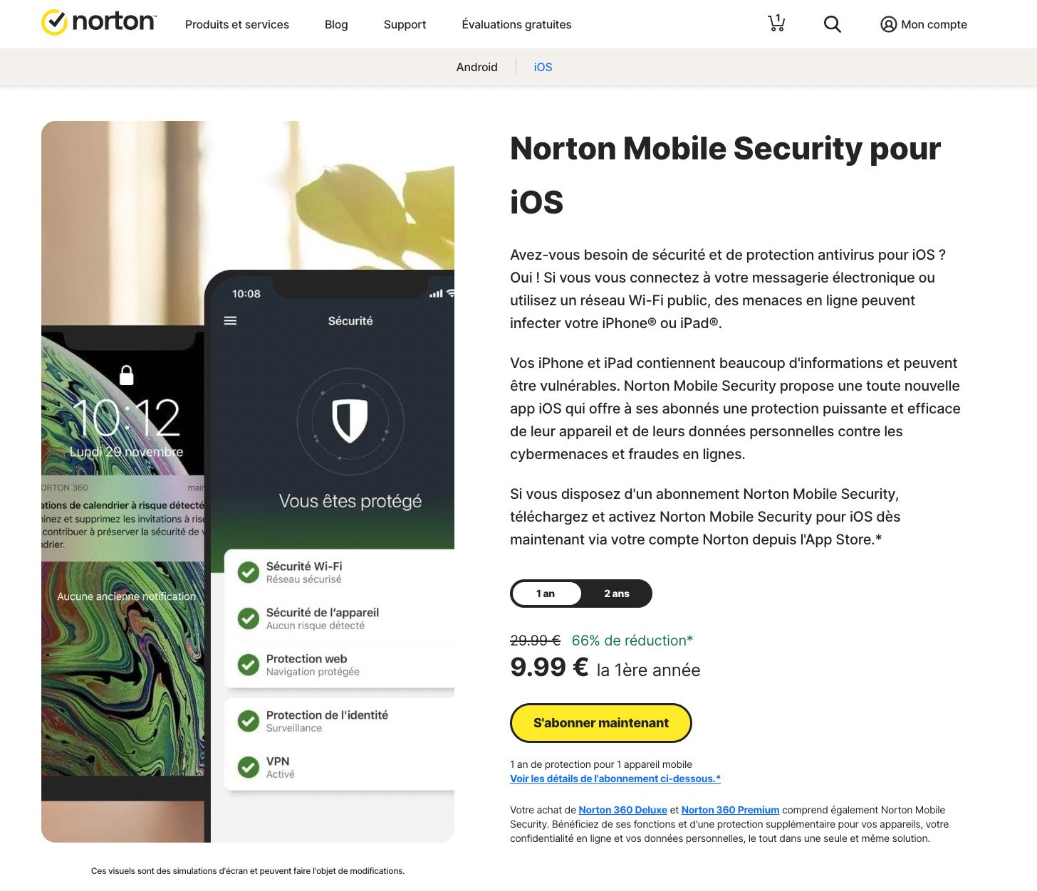 Norton Security mobile iOS et iPad