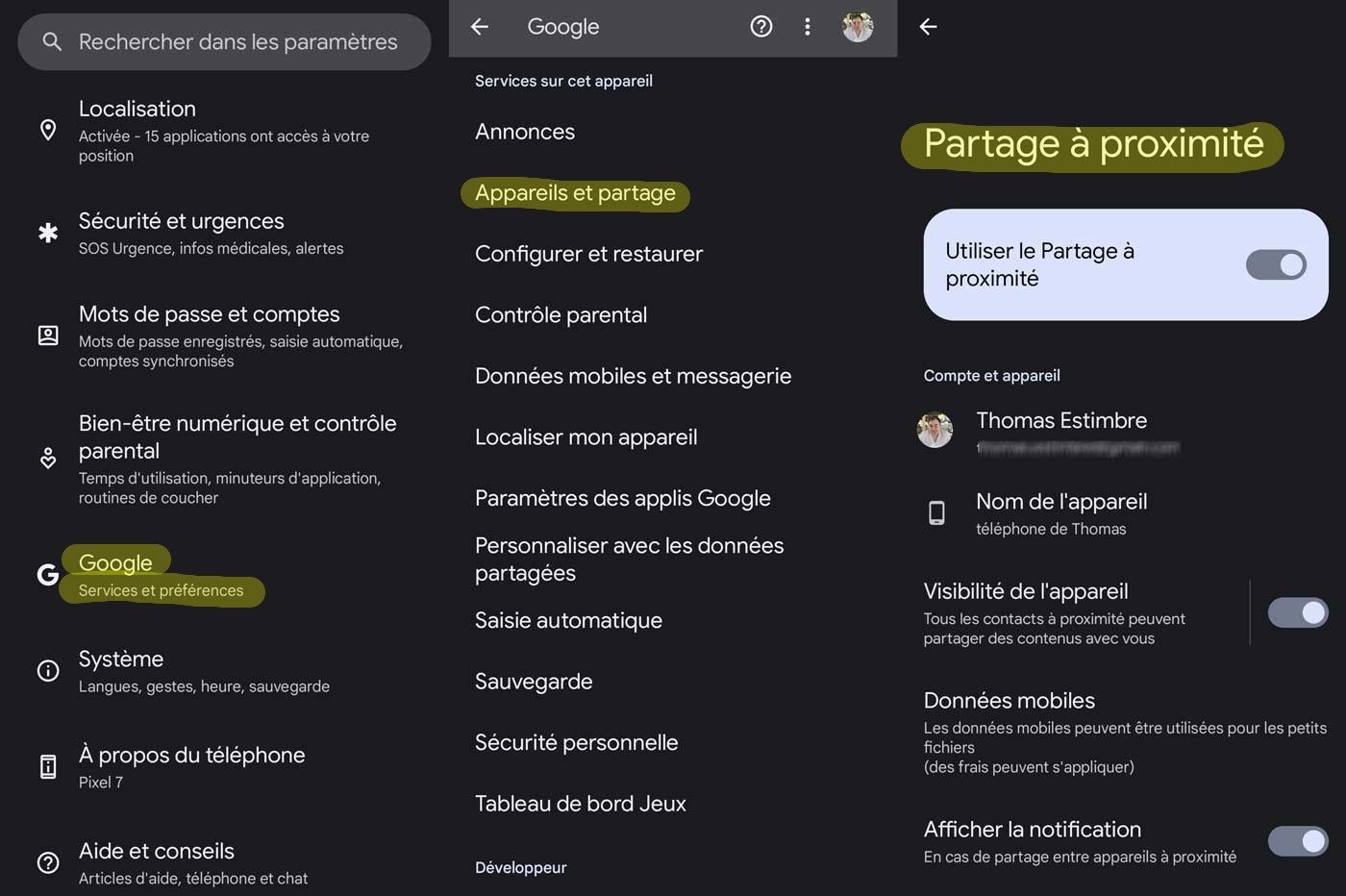 Partage à proximité Android