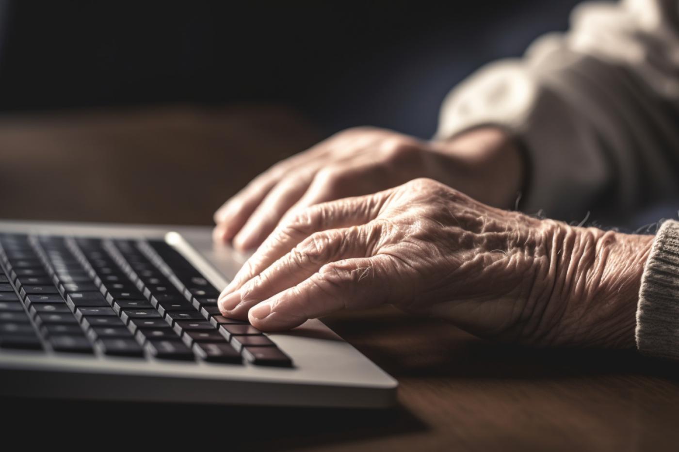 Un senior en train d'utiliser un ordinateur