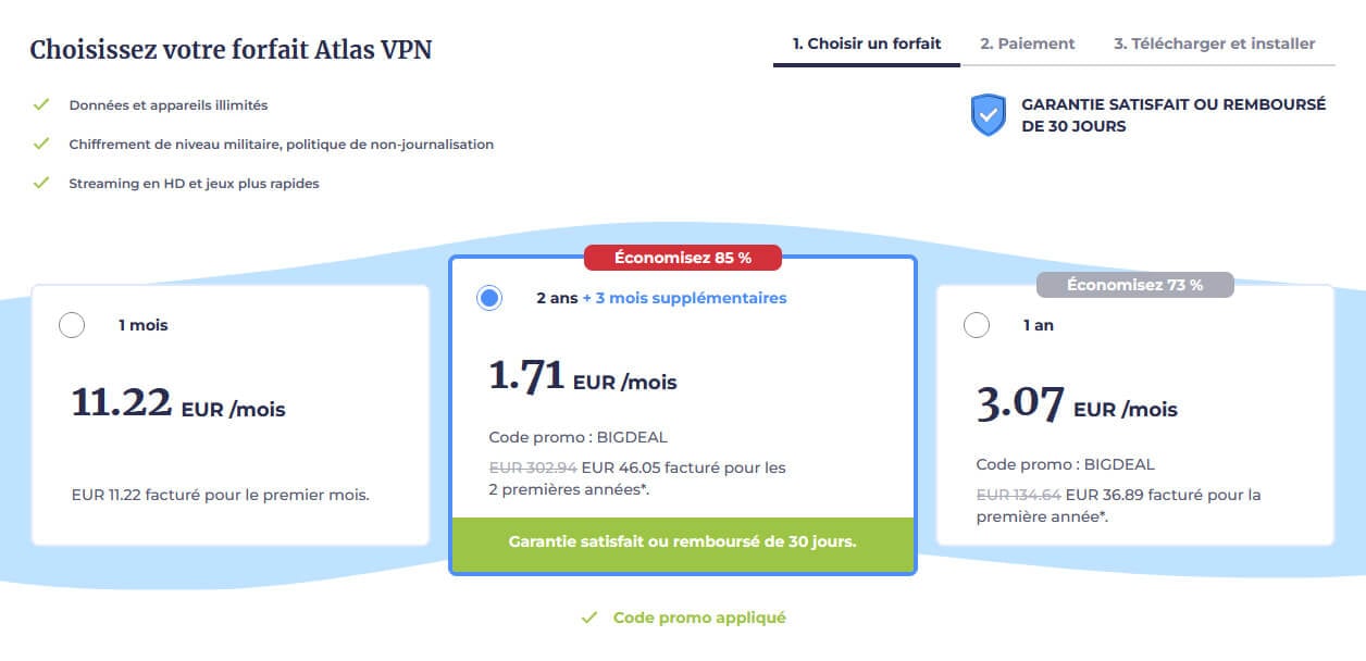 Tarifs Atlas VPN