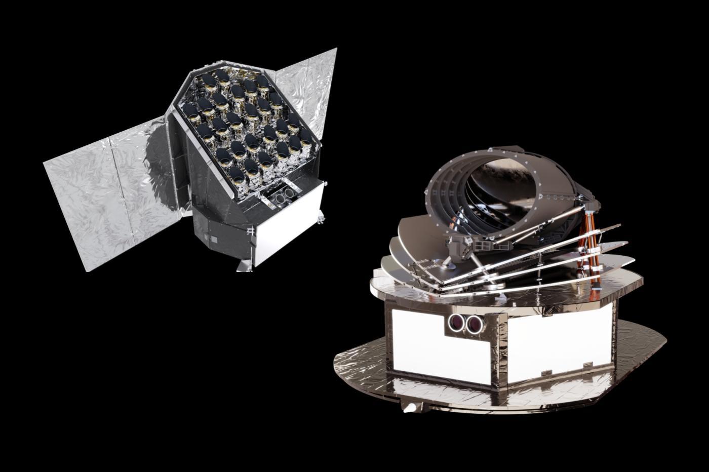 Os telescópios PLATO (à esquerda) e ARIEL (à direita) 