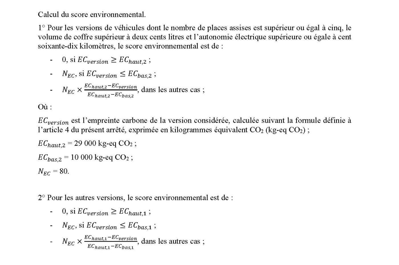 Calcul du score environnemental