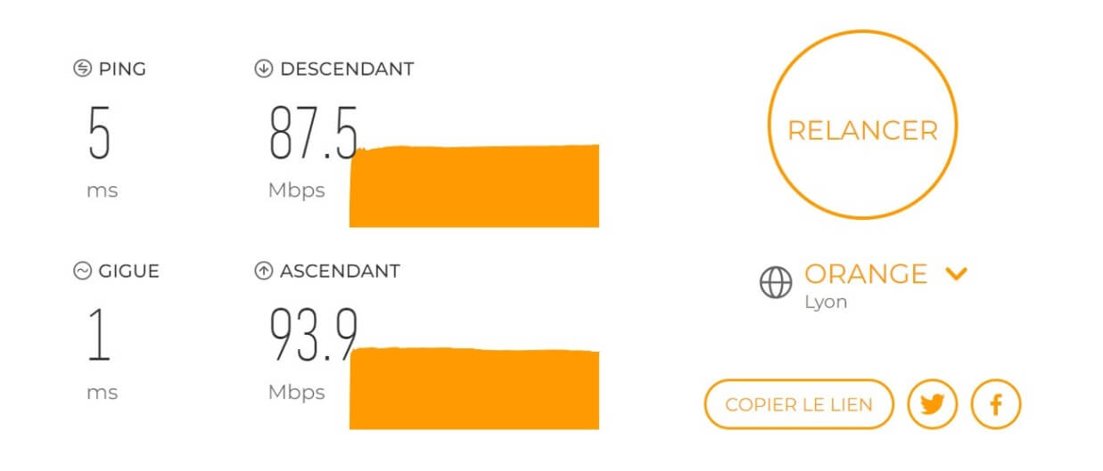 Débits de notre connexion sans activer Hola VPN