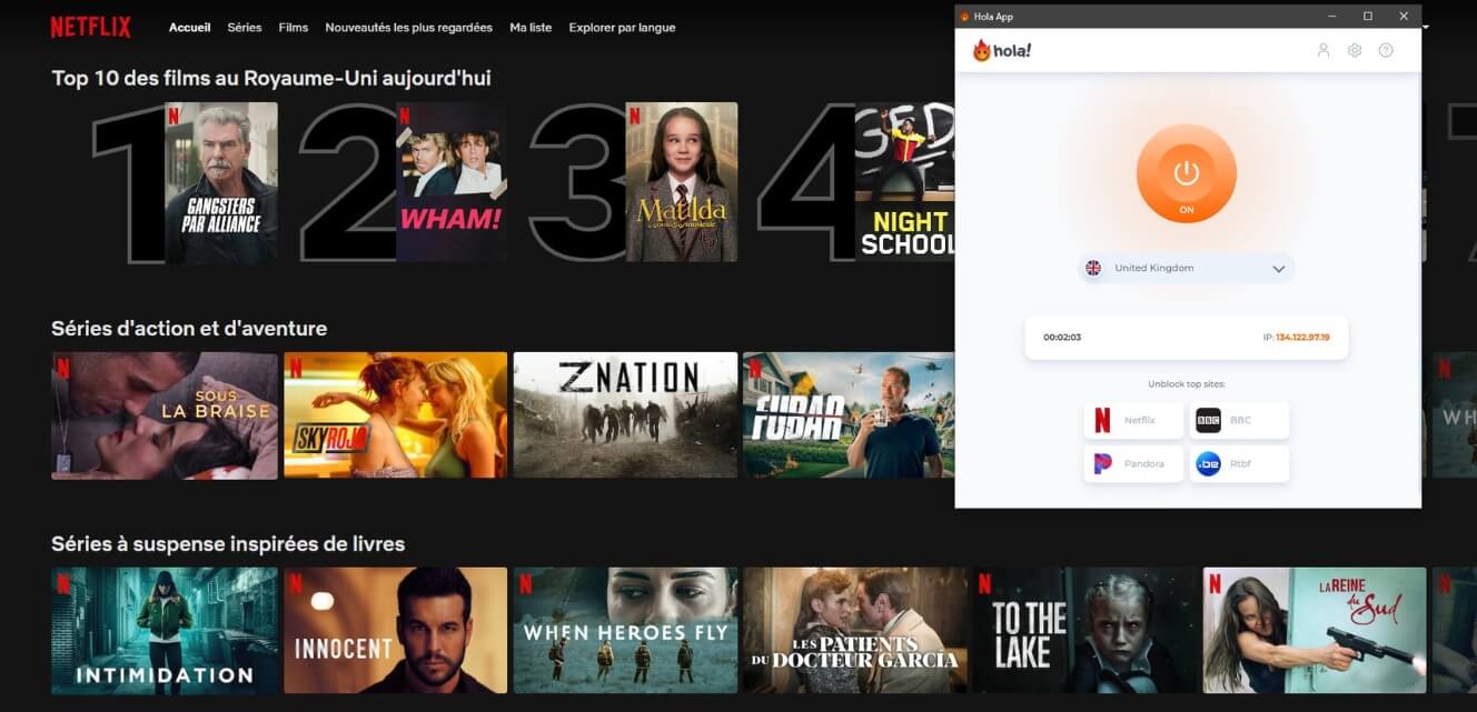 Netflix UK avec Hola VPN