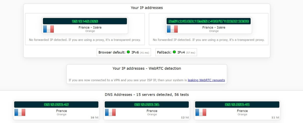 Test d'adresse IP sans activer Hola VPN