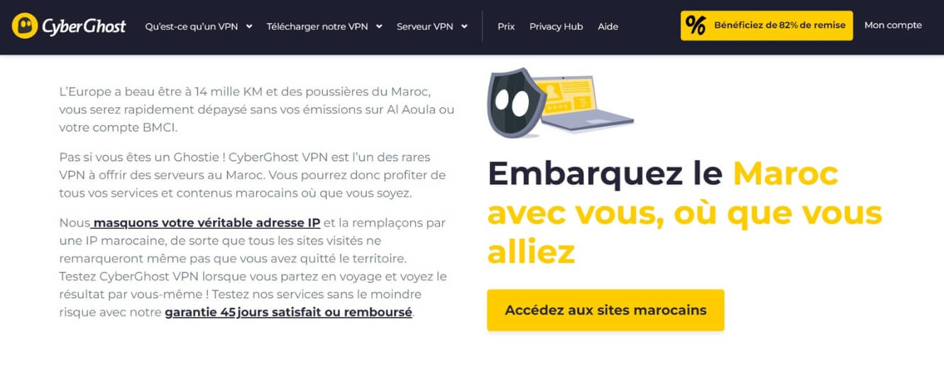 CyberGhost pour avoir une adresse IP au Maroc