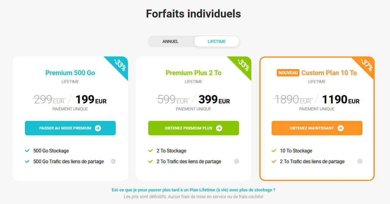 Tarifs pCloud Forfaits Individuels