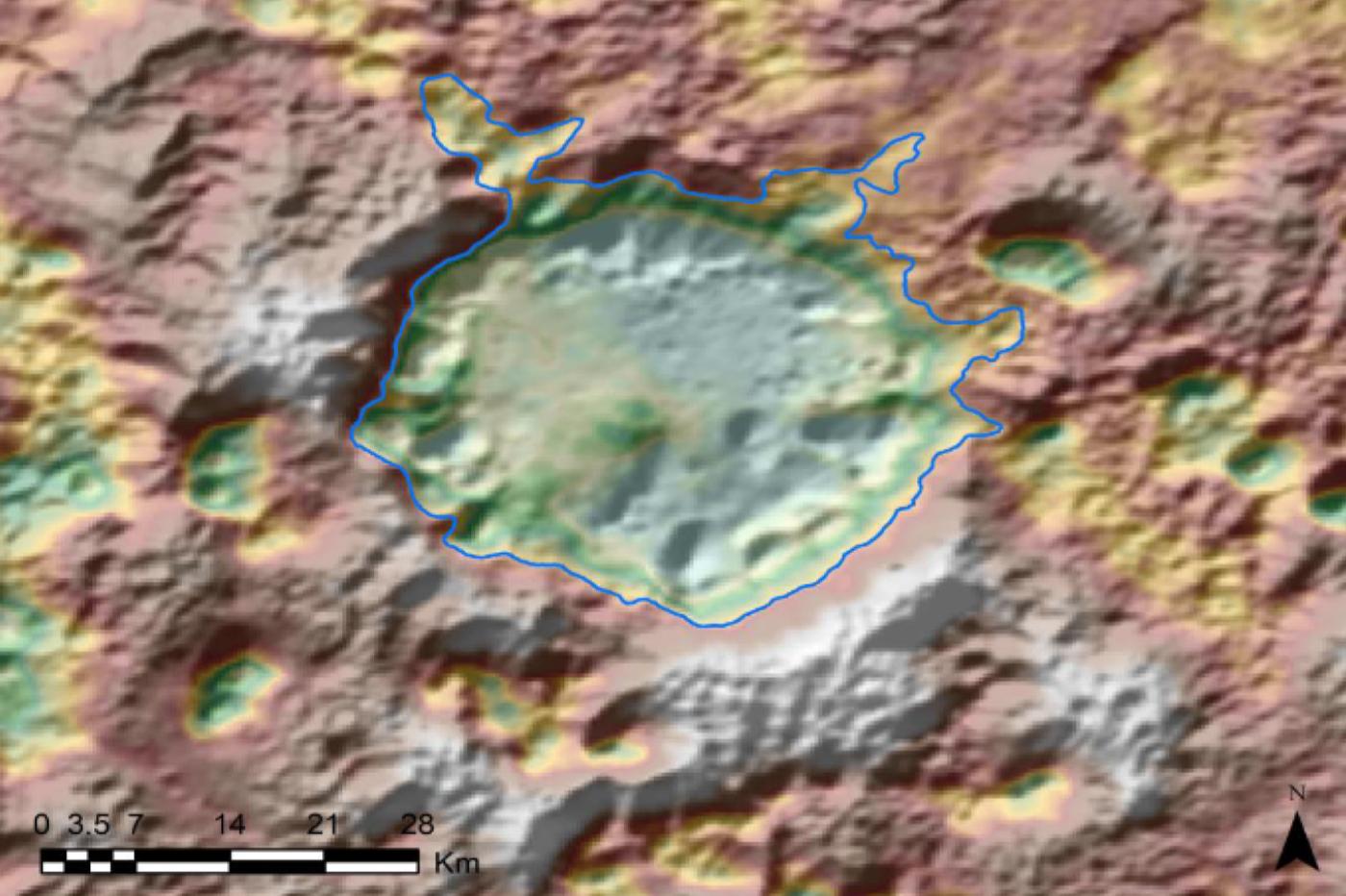 La zone centrale du cratère du Kiladze sur Pluton